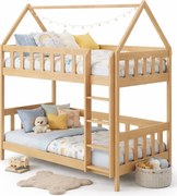 Skandynawskie piętrowe łóżko dziecięce domek z materacami, sosna H0-A42