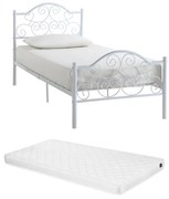 Łóżko LEYNA – 90 × 190 cm – metal – kolor biały, materac w zestawie