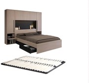 Łóżko ze schowkami - 160 x 200 cm - Z diodami LED - Kolor: Naturalny i czarny + stelaż - VELONA