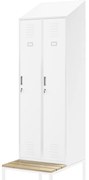 Szafka ubraniowa z ławką i daszkiem KACPER II PRO, 600 x 2295 x 850 mm, biała
