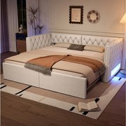 Rozkładana sofa - 90/180 x 200 cm - z oświetleniem LED + oświetlenie LED - bez materiałów - MDF - beżowa