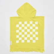 Żółty dziecięcy ręcznik plażowy z kapturem Sunnylife Checkerboard, 3-6 lat
