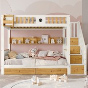 Łóżko piętrowe dla dzieci - 2 x 90 x 200 - 2 szuflady + 4 schowki w schodach - sosna i MDF - białe