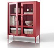 Witryna przeszklona niska czerwona: Modern GINA, 800 x 1015 x 400 mm