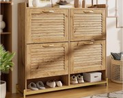 Szafa na buty 108.5x24x100 cm - z 4 frontami - Konstrukcja metalowa - Górna półka - MDF - Kolor naturalny