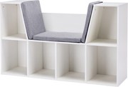 HOMCOM Regał 2 w 1 dla dzieci + Ławka z poduszkami 103 cm × 30 cm × 62 cm Biały + Szary