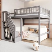 Łóżko piętrowe dla dzieci - 140 x 200 cm - schody z schowkiem - drewno - szare