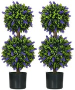 HOMCOM Drzewka Lawendowe, Zestaw 2 szt., Sztuczna Roślina, z Cementową Donicą, Ø15x70 cm, Zielony
