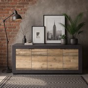 Komoda Czterodrzwiowa BLAGO 180 cm Surowy Dąb/Czarny Loft