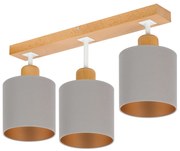 Szara lampa sufitowa, trzypunktowy spot CL-DWE50x7BU-GR z drewna E27