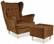 Fotel Uszak z pufką brąz ciemny beż OPALONY salon