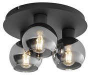 Lampa sufitowa art deco czarna z przydymionym szkłem 3-światła - Vidro ArtDeco Oswietlenie wewnetrzne