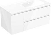 Mexen Orio szafka łazienkowa 100 cm z umywalką Vela prawą, 2S, 1D, biała połysk - 91A13-10047-3-BBFFF00-W23P00