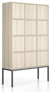 Szafa biurowa FRAME, czarna podstawa, 12x drzwi, 1299 x 450 x 2185 mm, PUSH-lock, dąb naturalny
