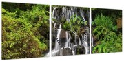 Obraz wodospadów w tropikalnym lesie (z zegarem) (90x30 cm)