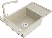 Mexen Elias zlewozmywak granitowy 1-komorowy z ociekaczem i baterią kuchenną Duero, beżowy - 6511-69-671600-69