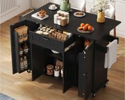 Mobilna wyspa kuchenna - rozkładany blat - z wieszakiem na ręczniki - z 1 szufladą i 4 frontami - MDF - Czarny