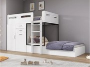 Łóżko piętrowe wielofunkcyjne - 2x90x200 cm - z szafą i wysuwanym biurkiem - Białe (bez materaca)