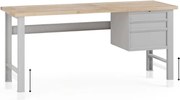 Stół warsztatowy z regulacją wysokości G7, blat bukowy, 2000 x 800 x 840-1040 mm, 1x kontener, 3x szuflada, szary
