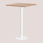 Kwadratowy Wysoki Stolik Barowy Z Forniru Jesionowego Frappe ↔︎ 70 Cm & Biały - Sklum