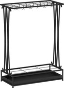 HOMCOM Stojak na parasole z wyjmowaną tacką ociekową, 21 otworów i 24 haczyki, Stal, Czarny