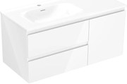 Mexen Orio szafka łazienkowa 100 cm z umywalką Vela lewą, 2S, 1D, biała połysk - 91A13-10047-3-BBFFF00-W23L00