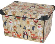 Pojemnik do przechowywania z pokrywką Motyw zimowy, 22 l, beżowy, 40 x 23 x 30 cm