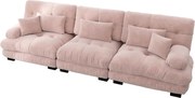 Różowa sofa 3-osobowa - sofa prosta z 3 poduszkami lędźwiowymi i 3 poduszkami dekoracyjnymi - szenil