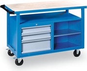 Stół warsztatowy mobilny GD, 3 szuflady, 1 półka, 1190 x 600 x 850 mm, szary