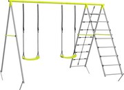 Outsunny Zestaw huśtawek dla dzieci z siatką do wspinaczki i drabinką, dla dzieci 3-8 lat, konstrukcja ze stali, Zielony