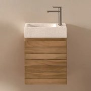 Zestaw Mebli Łazienkowych Z Drewna Tekowego Ze Zintegrowaną Umywalką Z Cementu Napier Drewno Tekowe - Sklum