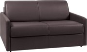 Kanapa 2-osobowa rozkładana typu express z brązowej ekoskóry z siedziskiem z pianki z pamięcią kształtu - Powierzchnia 120 cm - Materac 14 cm CALIFE