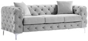 Kanapa Chesterfield 3-osobowa z weluru jasnoszara – EDWINA