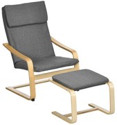 HOMCOM Fotel Relaksacyjny z Podnóżkiem Szary Lniany Pokrycie Drewniana Rama Wygodne Siedzisko z Podłokietnikami | Aosom PL