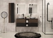 Zestaw Łazienkowy 140cm Szafka z Blatem Regał Czarny Mat / Orzech Avella