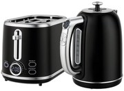 HOMCOM Zestaw czajnik i toster, wyświetlacz LED, 1,7 l, 2200 W, retro design, funkcja pamięci, czarny
