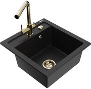 Mexen Vito zlewozmywak granitowy 1-komorowy z baterią kuchenną Duero, czarny - 6503-77-671600-50