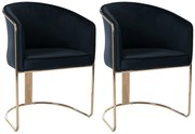 Zestaw 2 krzeseł z podłokietnikami z weluru i metalu - Kolor czarny i złoty - JOSETHE marki Pascal Morabito