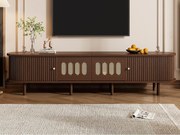 Meble TV 180x40x40 cm - Design z rattanu - 2 szuflady i 2 drzwi przesuwne - MDF - Brązowy