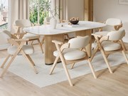 Zestaw 6 krzeseł do jadalni - Składane - krzesła lniane - Konstrukcja z litego drewna - Beżowy