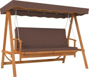 Outsunny Huśtawka Ogrodowa z Daszkiem, Drewniana, z Funkcją Leżanki, na 3 Osoby, Brąz