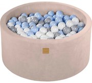 Okrągły Suchy Basen Z Piłeczkami 7cm Dla Dziecka, 90x40cm/300 Piłek, Welurowy, Ecru, Piłki: Szare, Białe, Błękitne - Meowbaby®