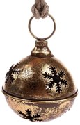 Metalowy wiszący dzwonek z płatkiem śniegu, złoty, 12 x 20cm