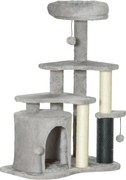 PawHut Centrum Zabawy dla Kota z Drapakiem, Łóżkiem, Piłeczkami do Gry, Plusz, 60 x 39 x 87 cm, Jasnoszary/Kremowy