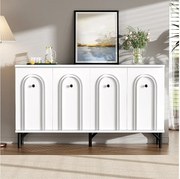 Nowoczesny kredens niski - 140 x 34 x 78 cm - 4 drzwi + regulowane półki - płyta wiórowa - biały