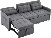 Kanapa narożna 3-osobowa - Regulowane oparcie - Składany do przechowywania - Mobilny - Boczne kieszenie - Szary