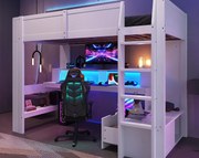 Łóżko piętrowe 90×200 cm - z biurkiem - z oświetleniem LED - z 1 szufladą - z półką - białe (bez materaca)