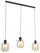 Designerska lampa wisząca czarna z bursztynowym szkłem 3-światła 161,5 cm - Qara