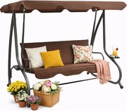 Brązowa huśtawka ogrodowa z baldachimem D0-N90