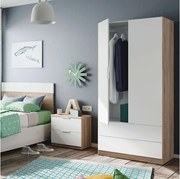 Szafa dla dziecka/młodzieży Luca 2 drzwi 2 szuflady dąb kanadyjski i matowa biel 180x82x52 cm